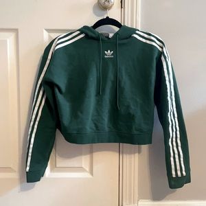 ADIDAS cropped hoodie in dark green. Size XS